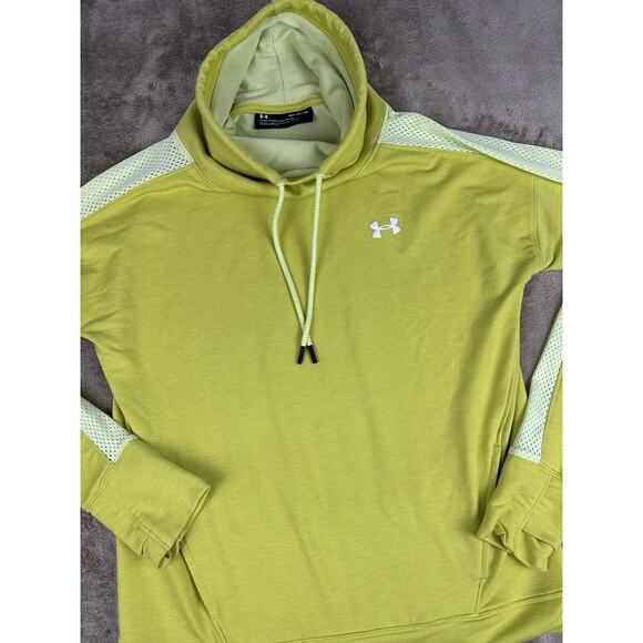 Under Armor Sweatshirt Women Medium Lime Green Sweater Loose Fit Funnel Neck - Picture 2 of 8